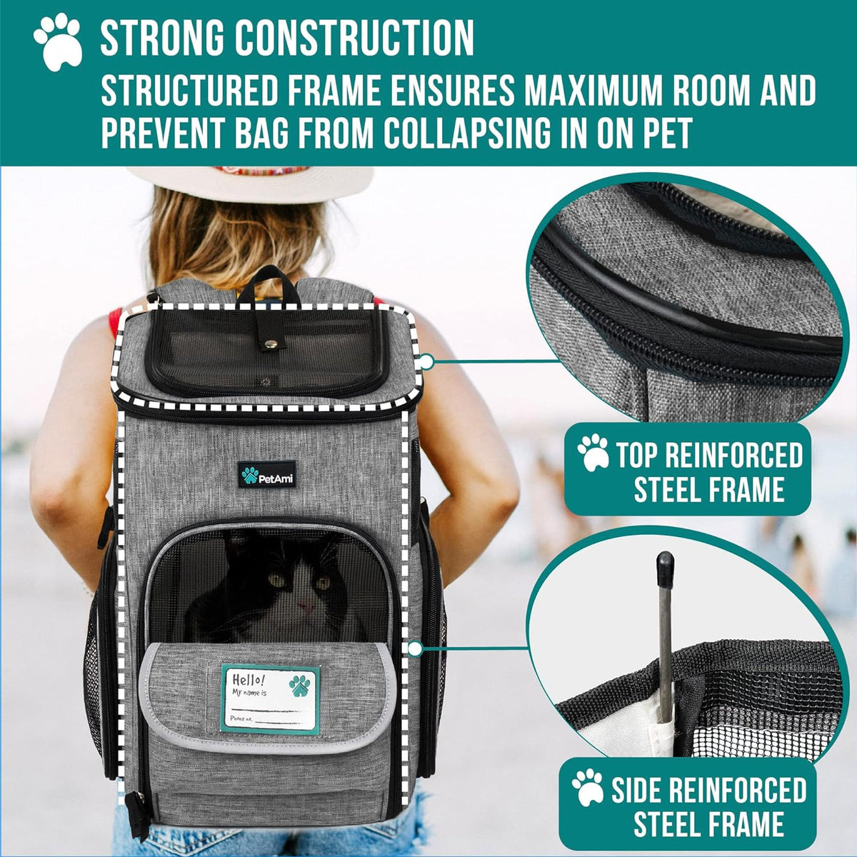 Dog Backpack Carrier, up to 18 Lbs, Heather Gray
