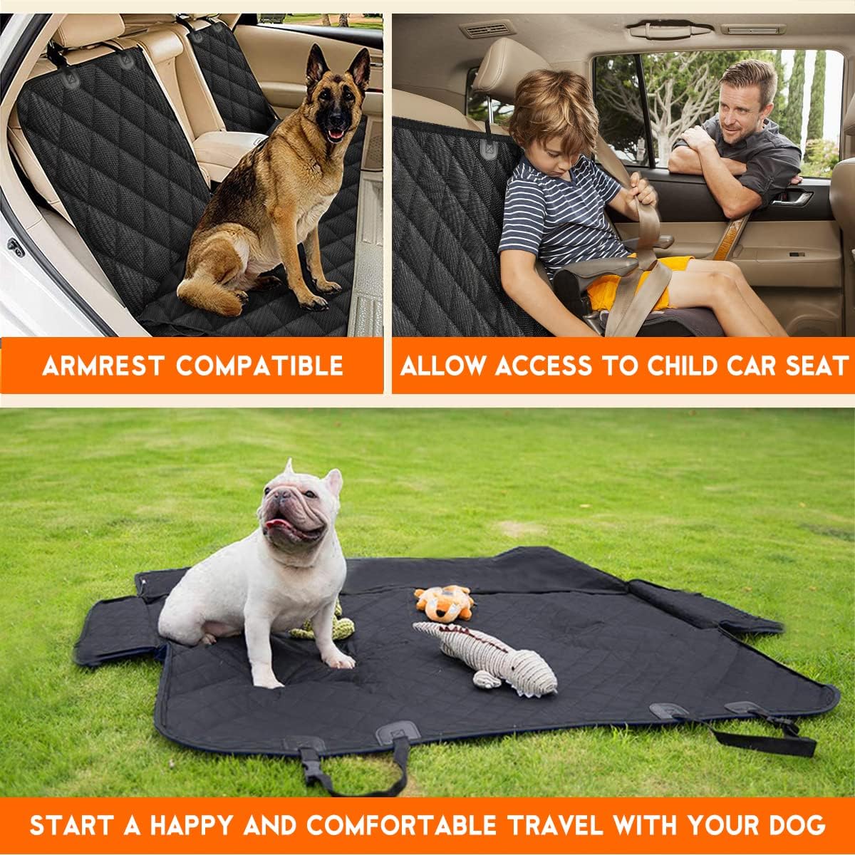Back Seat Cover for Dogs Pet  (53” Width)- Black