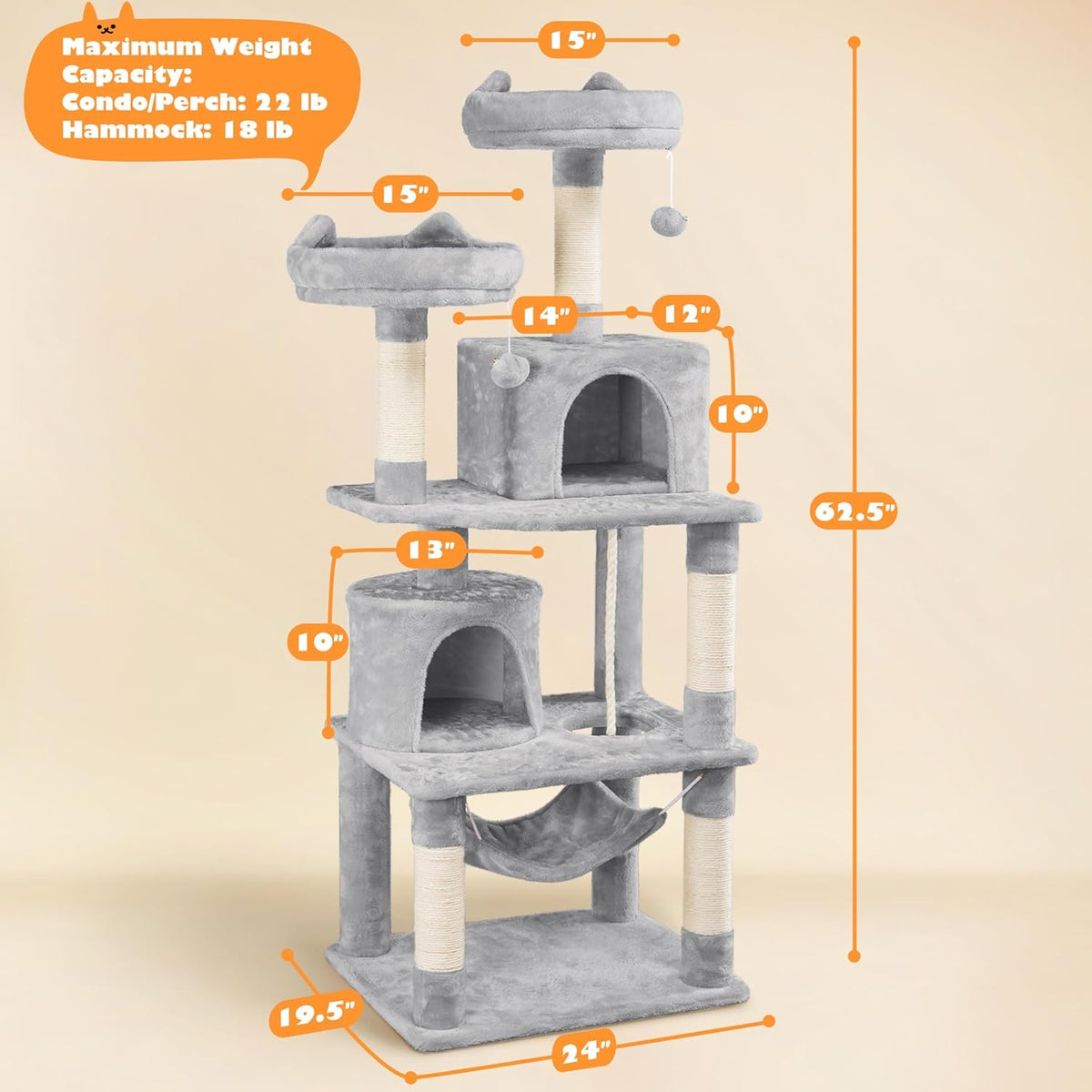  62.5Inches Cat Tree Tower