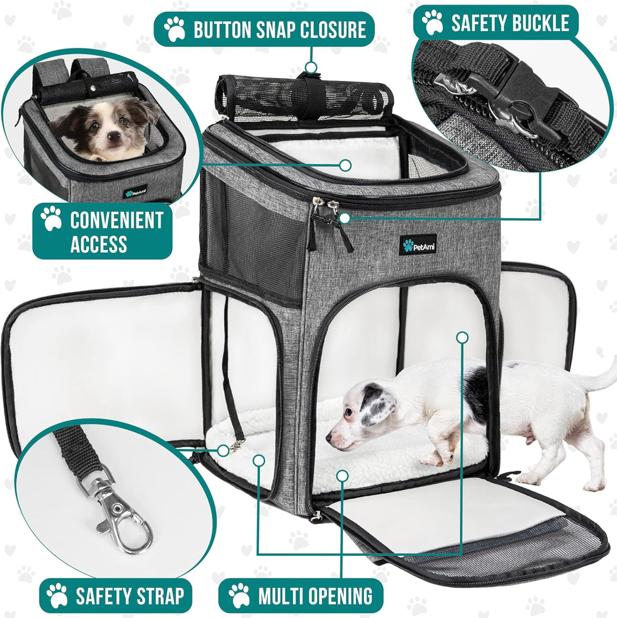 Dog Backpack Carrier, up to 18 Lbs, Heather Gray