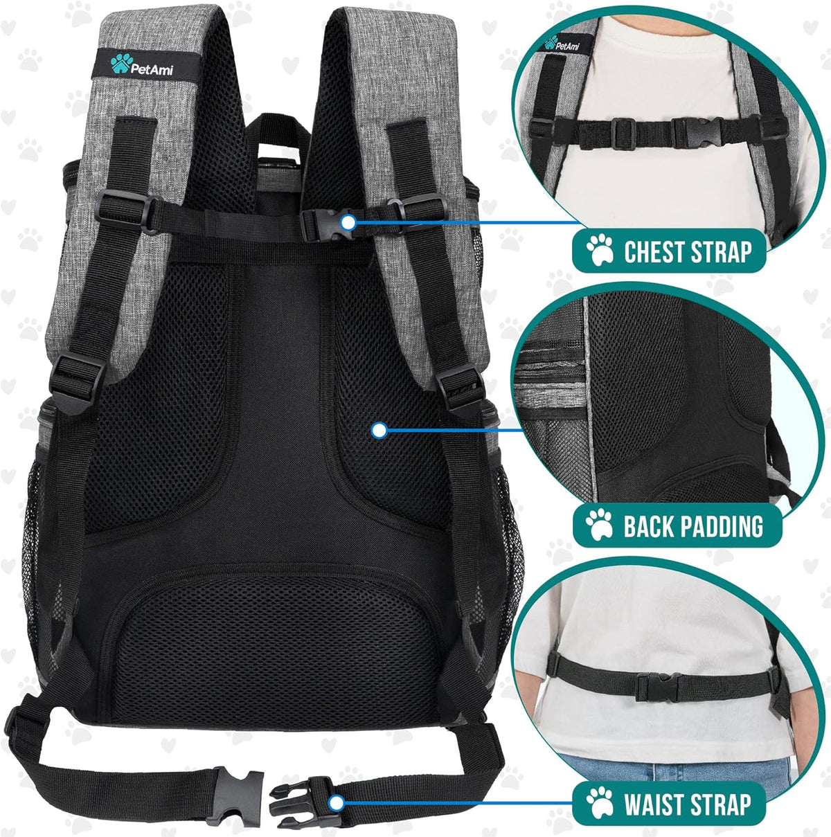 Dog Backpack Carrier, up to 18 Lbs, Heather Gray